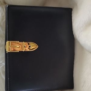 Authentic Vintage Gucci Navy leather wallet with belt buckle clasp